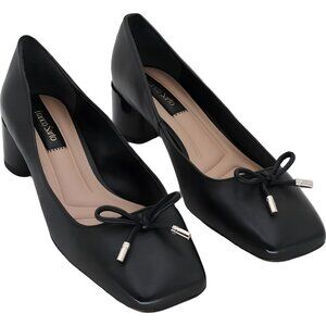 Franco Sarto Black Leather Natalia Ballet Heels with Bow Detail Size 9.5W